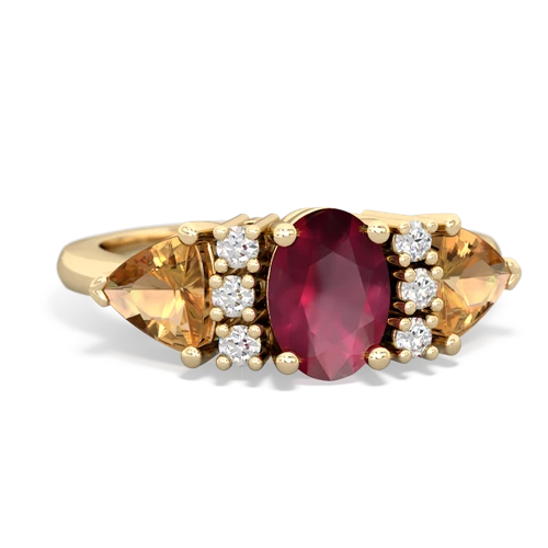 Ruby Genuine Ruby with Genuine Citrine and Lab Created Ruby Antique Style Three Stone ring Ring