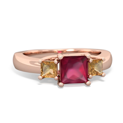 Ruby Genuine Ruby with Genuine Citrine and Lab Created Ruby Three Stone Trellis ring Ring