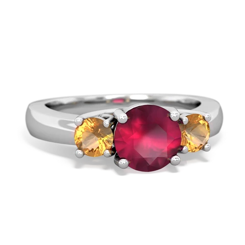 Ruby Genuine Ruby with Genuine Citrine and Lab Created Pink Sapphire Three Stone Trellis ring Ring