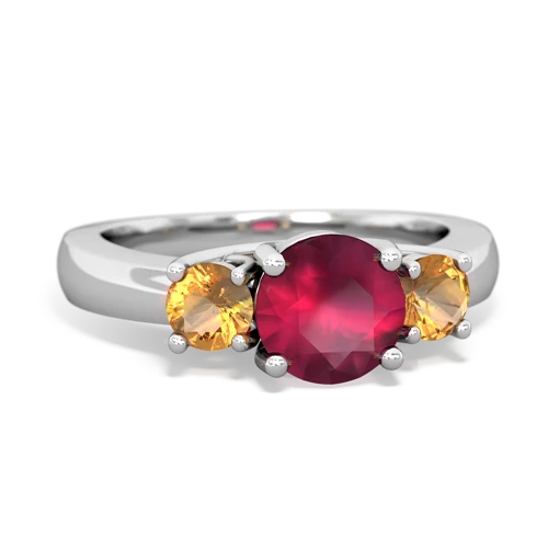 Genuine Ruby with Genuine Citrine and Lab Created Emerald Three Stone Trellis ring