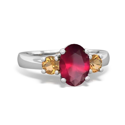 Ruby Genuine Ruby with Genuine Citrine Three Stone Trellis ring Ring