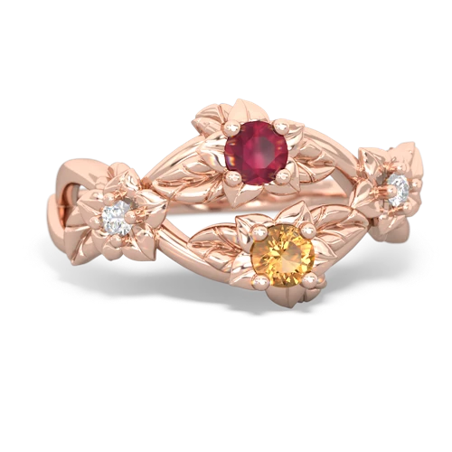 Ruby Genuine Ruby with Genuine Citrine Sparkling Bouquet ring Ring