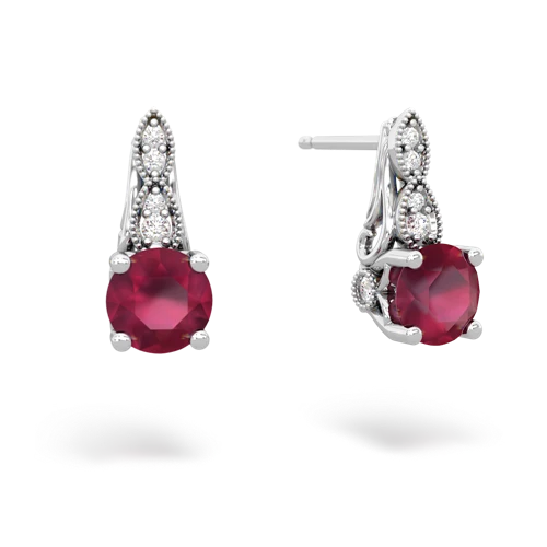 ruby halo drop earrings