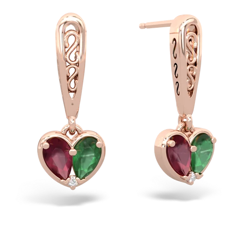 ruby-emerald filligree earrings