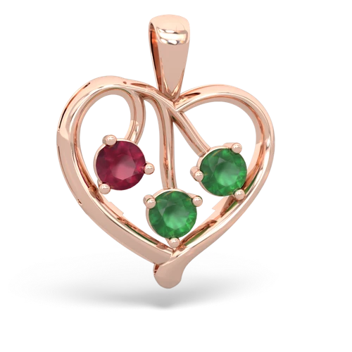 Ruby Genuine Ruby with Genuine Emerald and Genuine Emerald Glowing Heart pendant Pendant