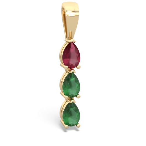 Genuine Ruby with Genuine Emerald and Lab Created Emerald Three Stone pendant