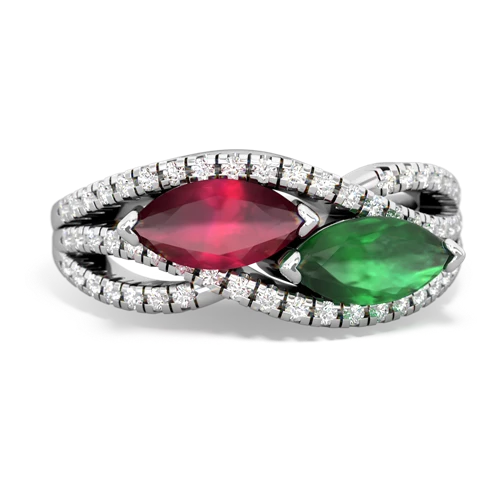 ruby-emerald double heart ring