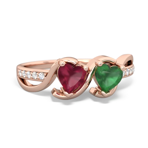 ruby-emerald double heart ring