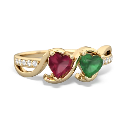 ruby-emerald double heart ring