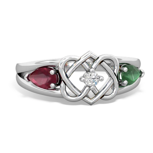 ruby-emerald double heart ring