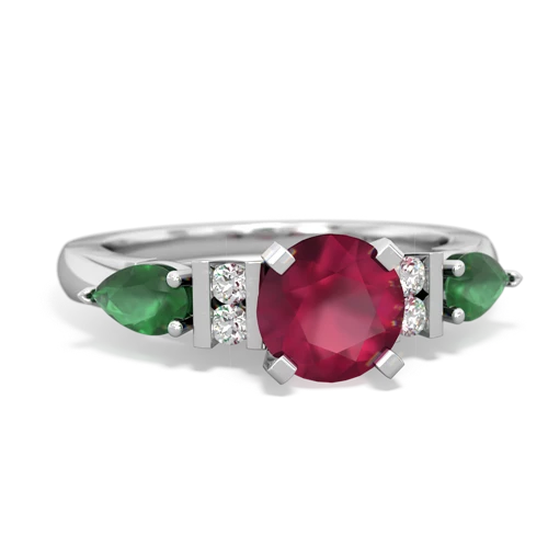 Ruby Genuine Ruby with Genuine Emerald and Genuine Emerald Engagement ring Ring