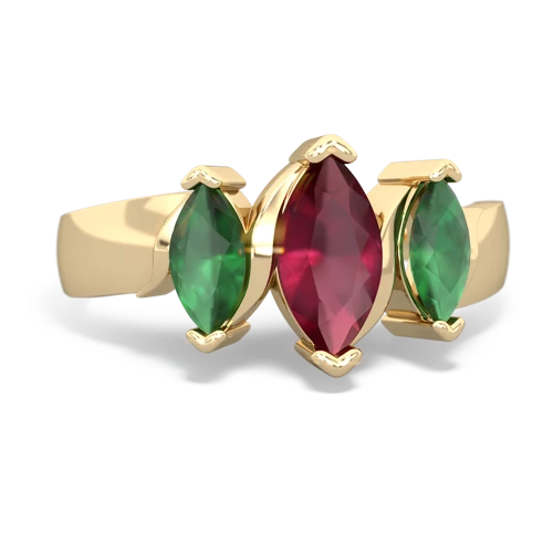 Genuine Ruby with Genuine Emerald and Lab Created Emerald Three Peeks ring