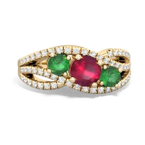 ruby-emerald three stone pave ring