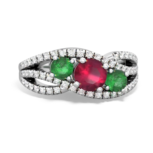 ruby-emerald three stone pave ring