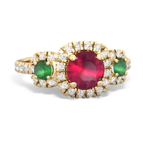 Genuine Ruby with Genuine Emerald and Lab Created Emerald Regal Halo ring