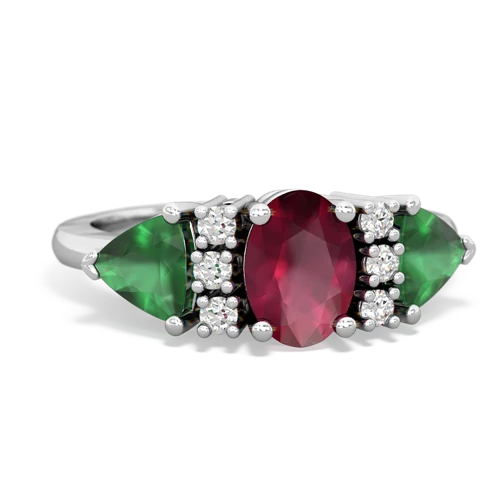 Ruby Genuine Ruby with Genuine Emerald and Lab Created Sapphire Antique Style Three Stone ring Ring
