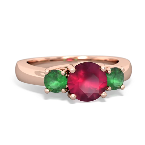 Ruby Genuine Ruby with Genuine Emerald and Genuine Emerald Three Stone Trellis ring Ring