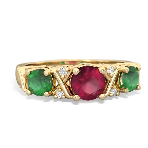 Genuine Ruby with Genuine Emerald and Lab Created Emerald Hugs and Kisses ring