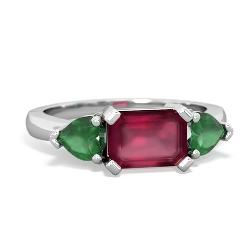 Genuine Ruby with Genuine Emerald and Lab Created Emerald Three Stone ring