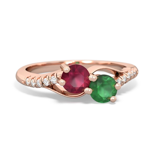 ruby-emerald two stone infinity ring
