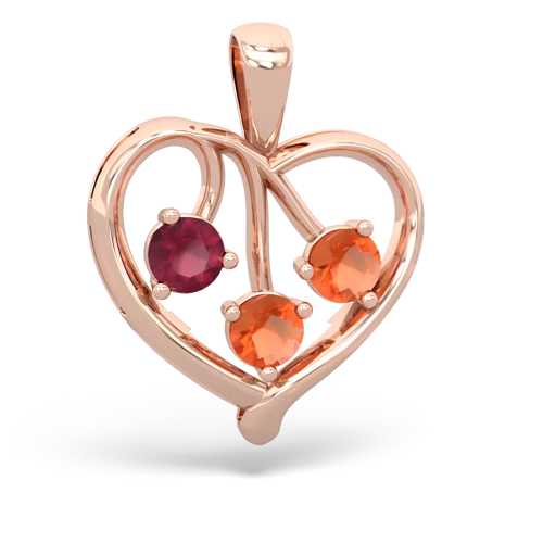 Genuine Ruby with Genuine Fire Opal and Genuine Fire Opal Glowing Heart pendant
