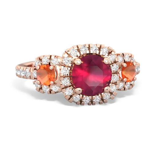 ruby-fire opal three stone regal ring