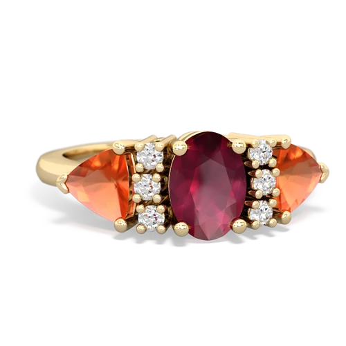 Genuine Ruby with Genuine Fire Opal and Genuine Fire Opal Antique Style Three Stone ring