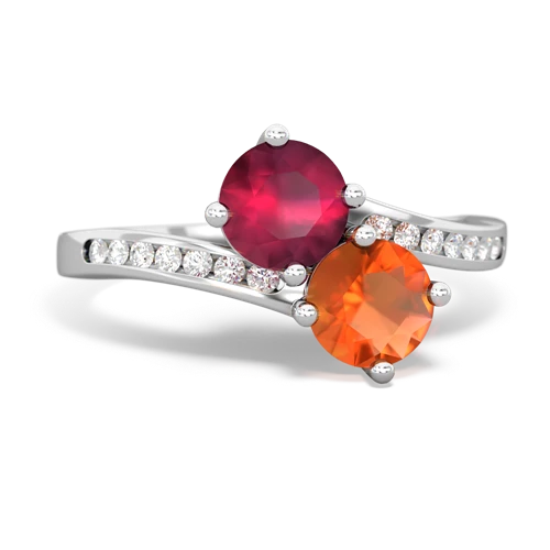 ruby-fire opal two stone channel ring