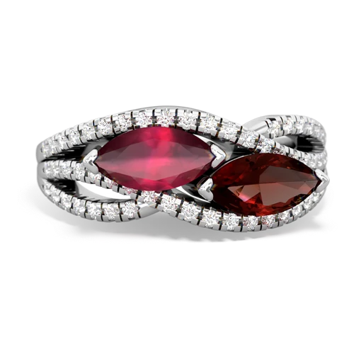 ruby-garnet double heart ring