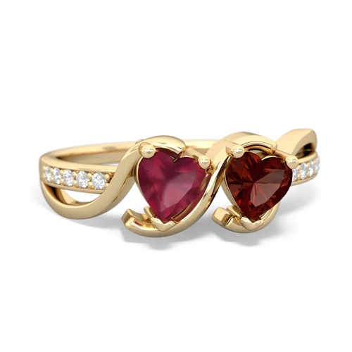 ruby-garnet double heart ring