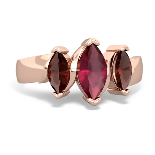 Ruby Genuine Ruby with Genuine Garnet and Lab Created Ruby Three Peeks ring Ring