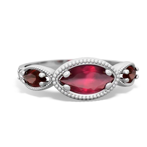Ruby Genuine Ruby with Genuine Garnet and Lab Created Sapphire Antique Style Keepsake ring Ring