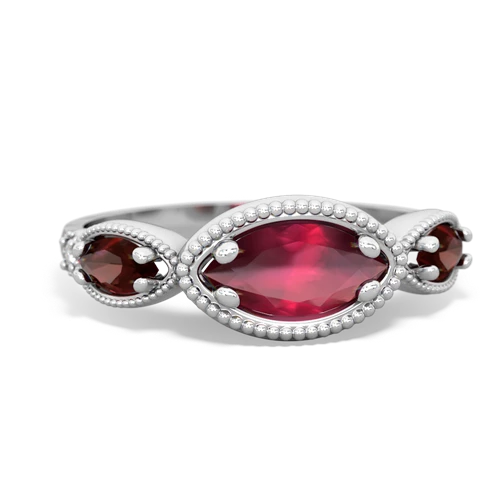 Ruby Genuine Ruby with Genuine Garnet and Lab Created Pink Sapphire Antique Style Keepsake ring Ring