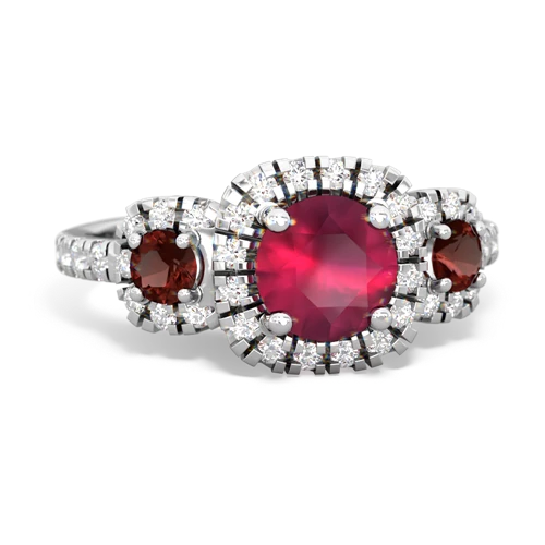 ruby-garnet three stone regal ring