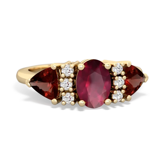 Ruby Genuine Ruby with Genuine Garnet and Genuine Garnet Antique Style Three Stone ring Ring