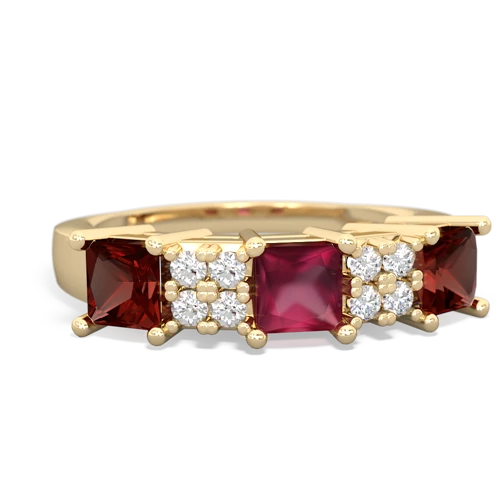 Ruby Genuine Ruby with Genuine Garnet and Genuine Garnet Three Stone ring Ring