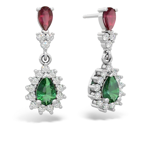 Ruby Genuine Ruby with Lab Created Emerald Halo Pear Dangle earrings Earrings