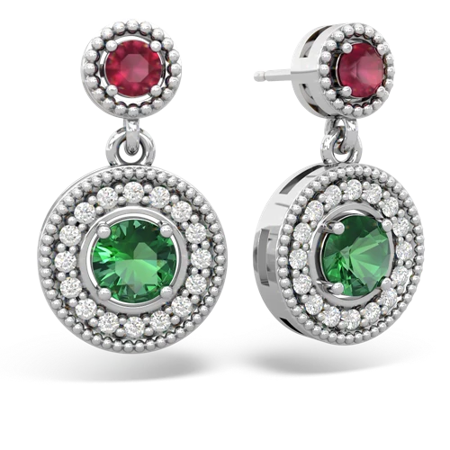 Ruby Genuine Ruby with Lab Created Emerald Halo Dangle earrings Earrings