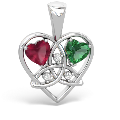 Ruby Genuine Ruby with Lab Created Emerald Celtic Trinity Heart pendant Pendant