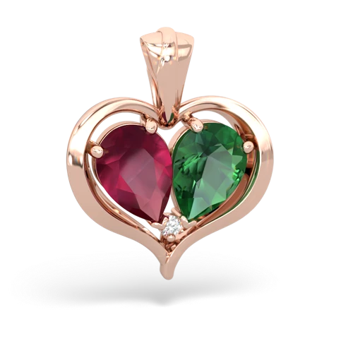 ruby-lab emerald half heart whole pendant