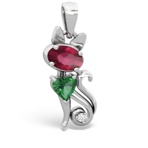 Ruby Genuine Ruby with Lab Created Emerald Kitten pendant Pendant