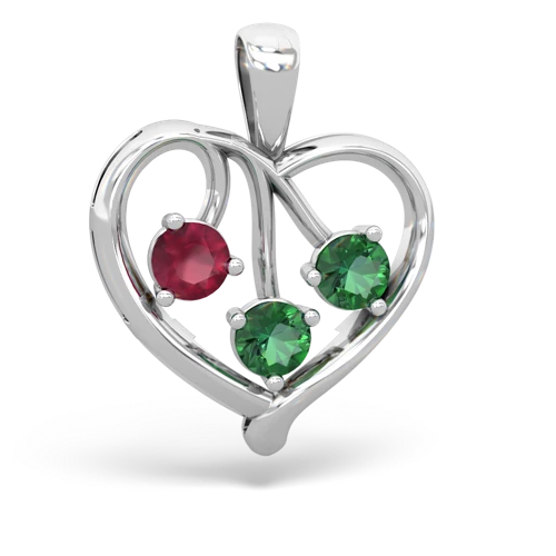 Ruby Genuine Ruby with Lab Created Emerald and  Glowing Heart pendant Pendant