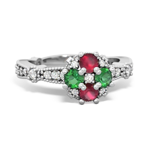 Ruby Genuine Ruby with Lab Created Emerald Milgrain Antique Style ring Ring