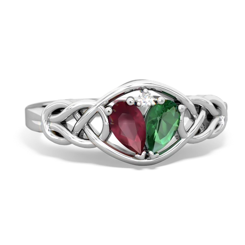 Ruby Genuine Ruby with Lab Created Emerald Celtic Love Knot ring Ring