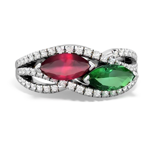 Ruby Genuine Ruby with Lab Created Emerald Diamond Rivers ring Ring