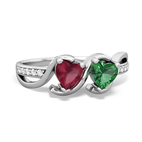 ruby-lab emerald double heart ring