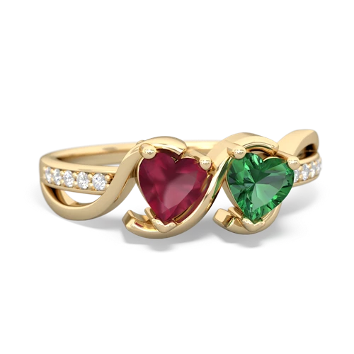 ruby-lab emerald double heart ring