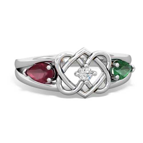 Ruby Genuine Ruby with Lab Created Emerald Hearts Intertwined ring Ring