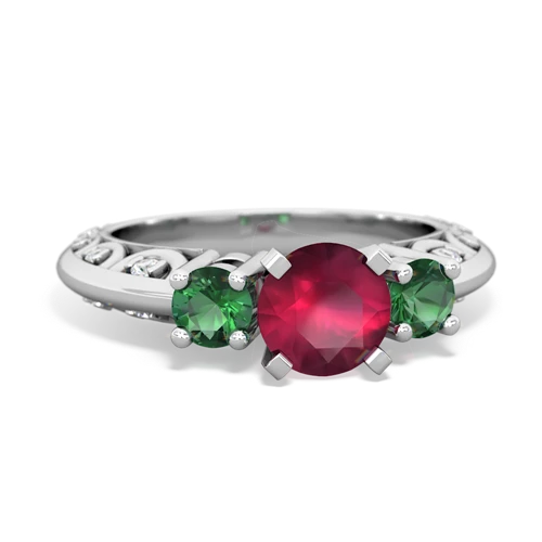 Ruby Genuine Ruby with Lab Created Emerald Art Deco ring Ring