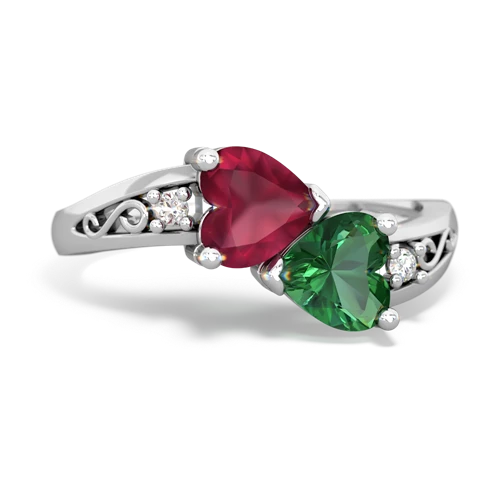 Ruby Genuine Ruby with Lab Created Emerald Snuggling Hearts ring Ring